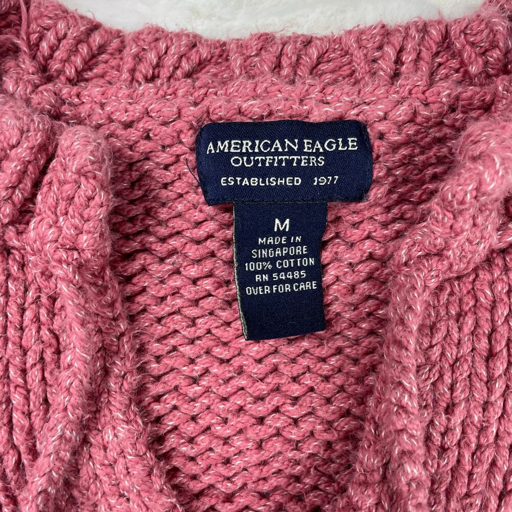 🔥Vintage Y2K 2000s Chunky Knit American Eagle Outfitters Pink Pullover Sweater - Picture 8 of 14